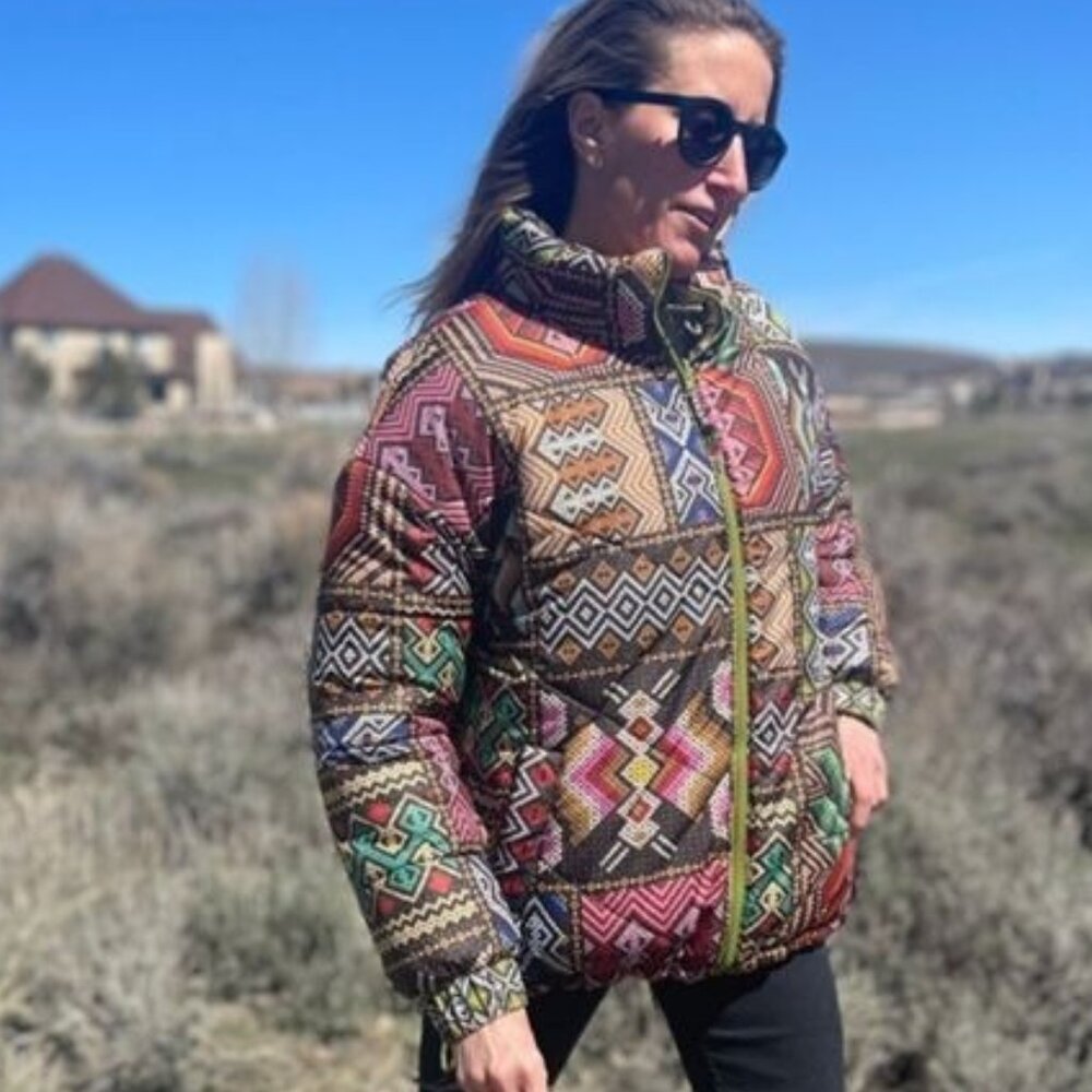 Farm Rio Puffer Jacket L Tropical Rauti Reversible Colorful Metallic WiNTER - Picture 4 of 14